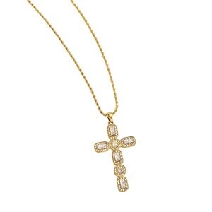 CZ Cross Pendant Necklace Stainless Steel